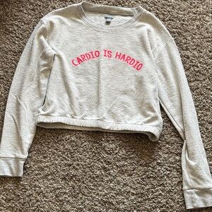 Aerie Heather Gray Cropped Sweatshirt with Pink Slogan